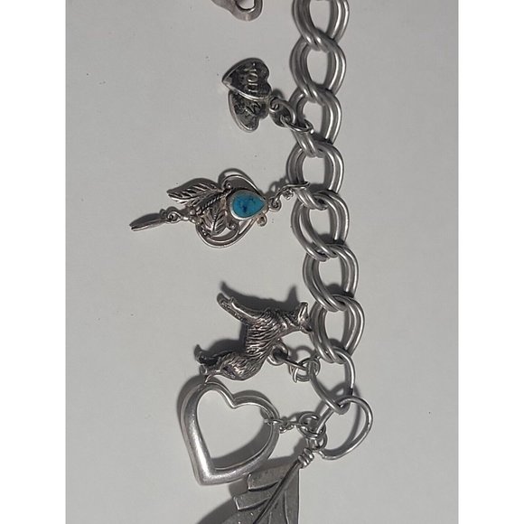 Southwest Native Turquoise Charm Bracelet Sterling Silver - Picture 6 of 11